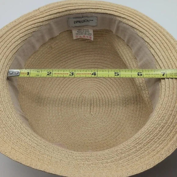 Expressions| Vintage Tan Straw Hat with Black Band - Picture 11 of 11